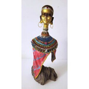 AFRICAN TRIBAL CARVED WOOD WOMAN BUST STATUE FIGURINE